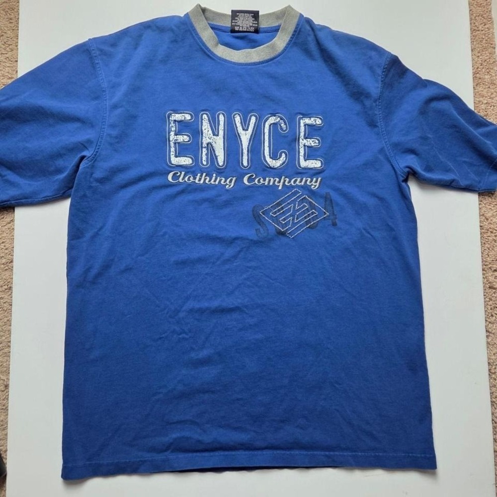 Vintage ENYCE Clothing‎ Y2K Men's Blue Tee Size XL